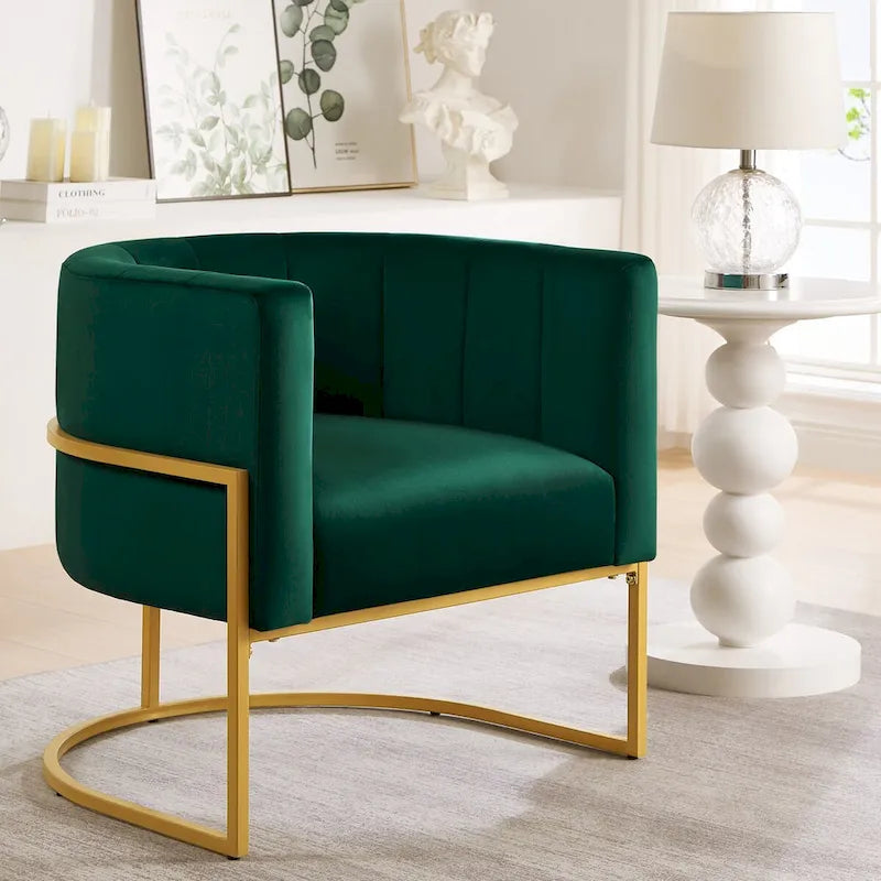 Mid-Century Upholstered Velvet Accent Chair with Curve Backrest