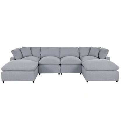 Merax Modern Large U-Shape Sectional Sofa, 2 Large Chaise with Removable Ottomans
