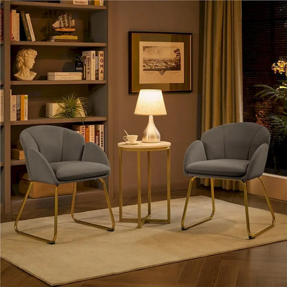 Yaheetech Flower Shape Velvet Armchair Accent Chair with Golden Metal Legs