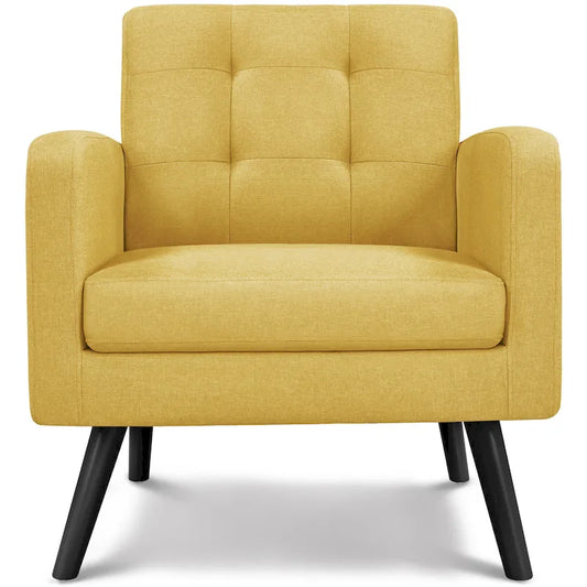 Yaheetech Mid Century Modern Fabric Arm Chair Tufted Accent Chair with Rubber Wooden Leg