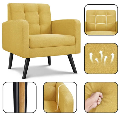Yaheetech Mid Century Modern Fabric Arm Chair Tufted Accent Chair with Rubber Wooden Leg