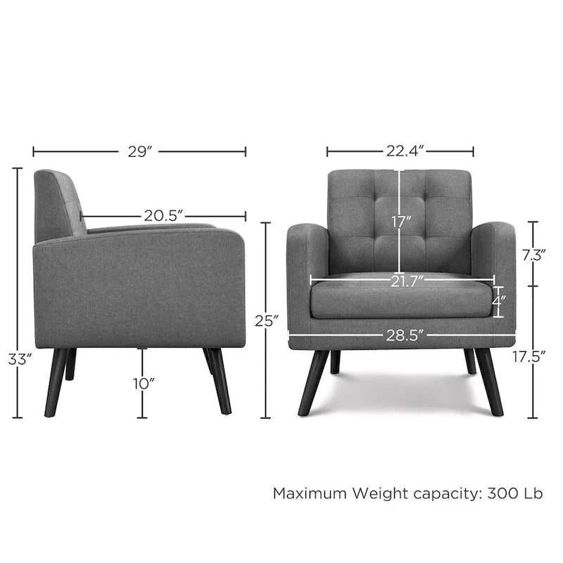 Yaheetech Mid Century Modern Fabric Arm Chair Tufted Accent Chair with Rubber Wooden Leg