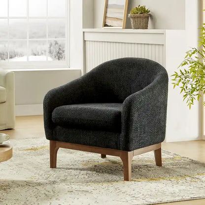 Augus Modern Boucle Accent Barrel Chair with Solid Wood Legs by HULALA HOME