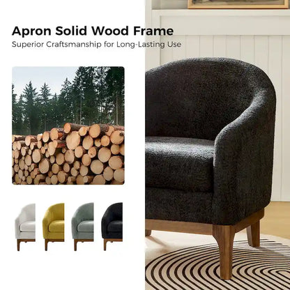 Augus Modern Boucle Accent Barrel Chair with Solid Wood Legs by HULALA HOME