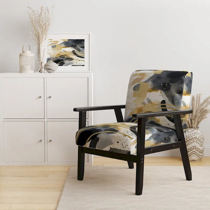 Designart  Pastel Abstract With Blue Black & Gold Spots III  Upholstered Fractals Accent Chair and Modern Arm Chair