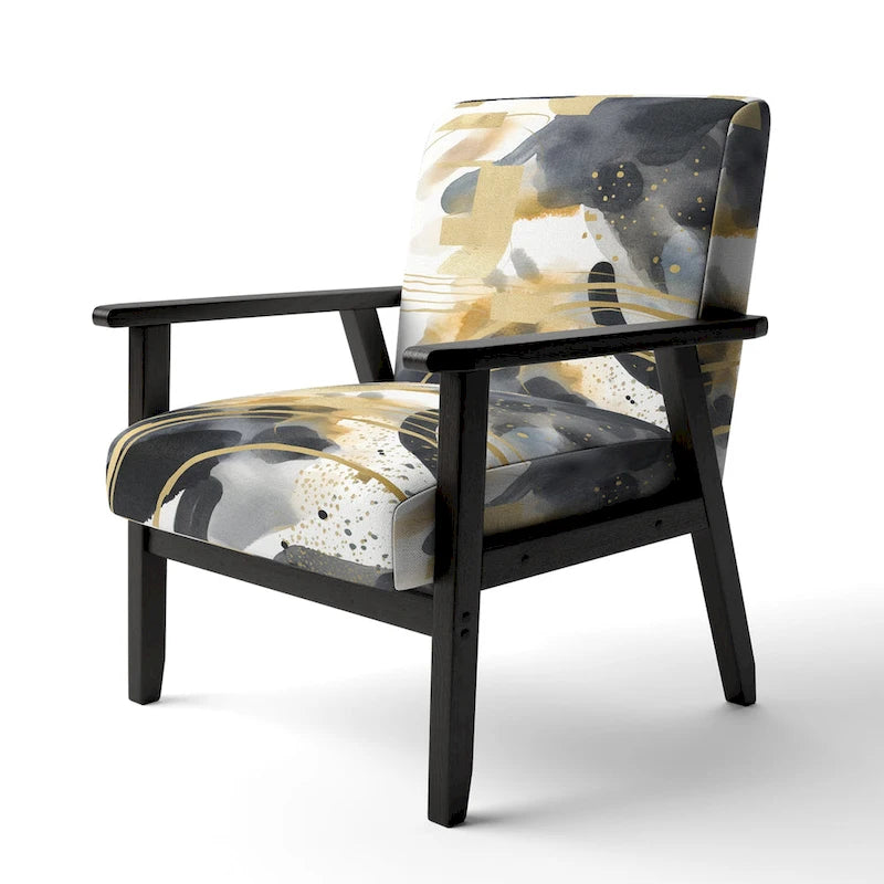 Designart  Pastel Abstract With Blue Black & Gold Spots III  Upholstered Fractals Accent Chair and Modern Arm Chair