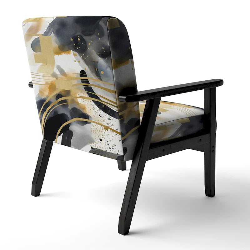 Designart  Pastel Abstract With Blue Black & Gold Spots III  Upholstered Fractals Accent Chair and Modern Arm Chair