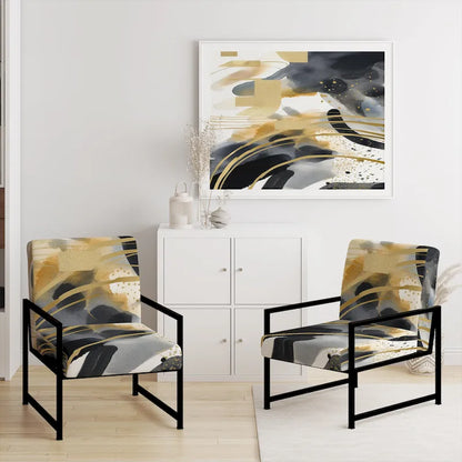 Designart  Pastel Abstract With Blue Black & Gold Spots III  Upholstered Fractals Accent Chair and Modern Arm Chair