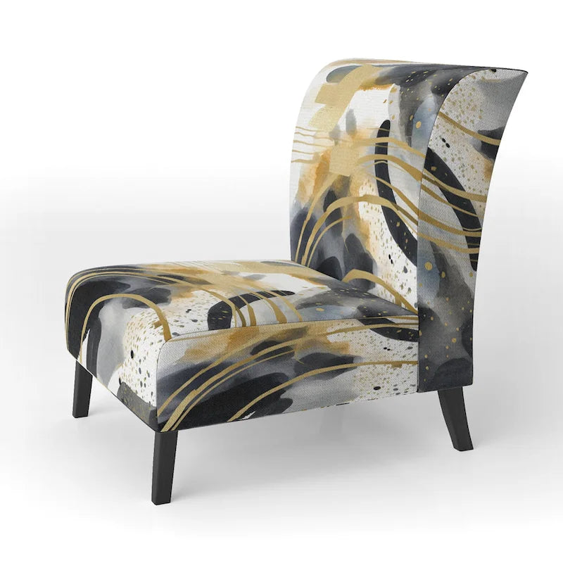 Designart  Pastel Abstract With Blue Black & Gold Spots III  Upholstered Fractals Accent Chair and Modern Arm Chair