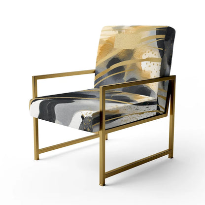 Designart  Pastel Abstract With Blue Black & Gold Spots III  Upholstered Fractals Accent Chair and Modern Arm Chair