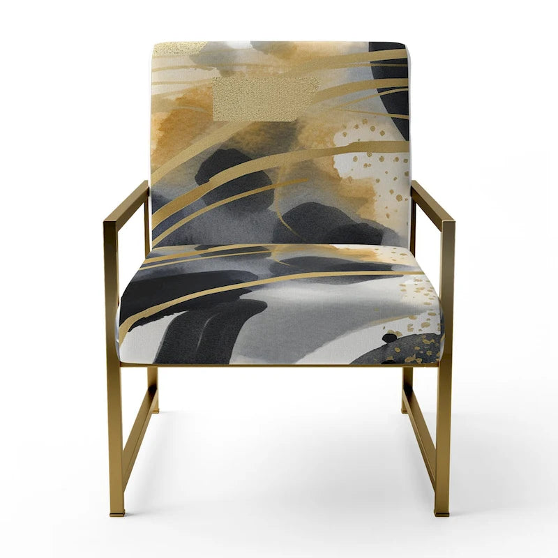 Designart  Pastel Abstract With Blue Black & Gold Spots III  Upholstered Fractals Accent Chair and Modern Arm Chair