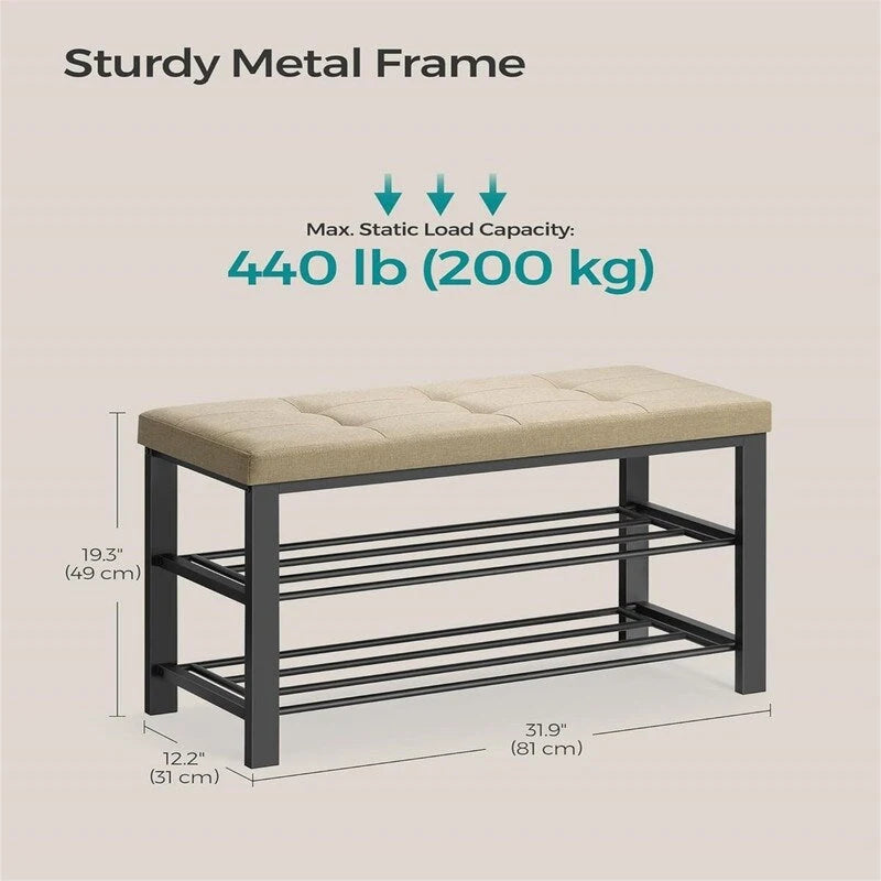 Entryway Bench with Cushion - 12.2 D x 31.9 W x 19.3 H