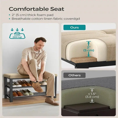 Entryway Bench with Cushion - 12.2 D x 31.9 W x 19.3 H