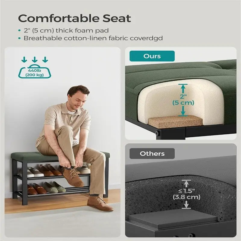 Entryway Bench with Cushion - 12.2 D x 31.9 W x 19.3 H