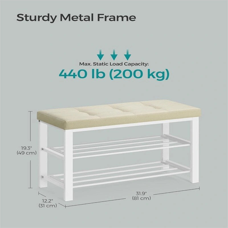 Entryway Bench with Cushion - 12.2 D x 31.9 W x 19.3 H