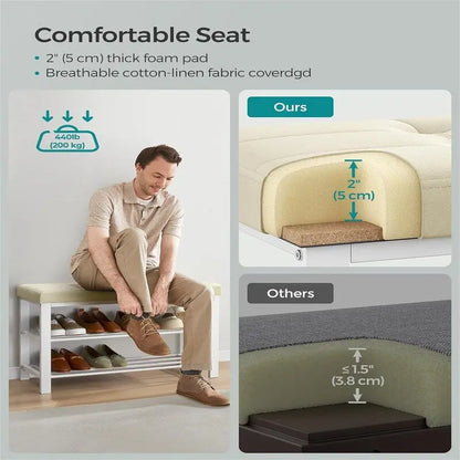 Entryway Bench with Cushion - 12.2 D x 31.9 W x 19.3 H