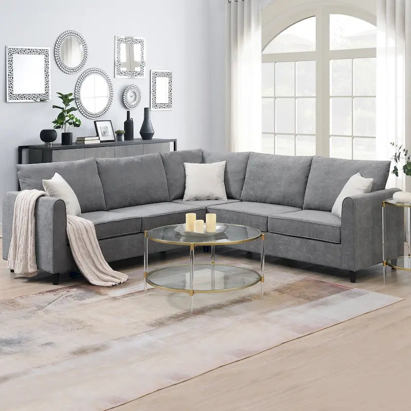 Modern Upholstered L-Shaped Sectional Sofa Couch with 3 Pillows