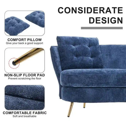 Upholstered Couch with Golden Metal Legs Club Loveseat Sofa for Living Reading Room ,Bedroom ,Apartment, Small Space Dorm