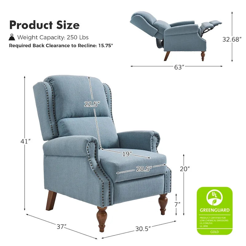 Terri Traditional Roll Arm Manual Recliner with Solid Wood Legs Set of 2 by HULALA HOME