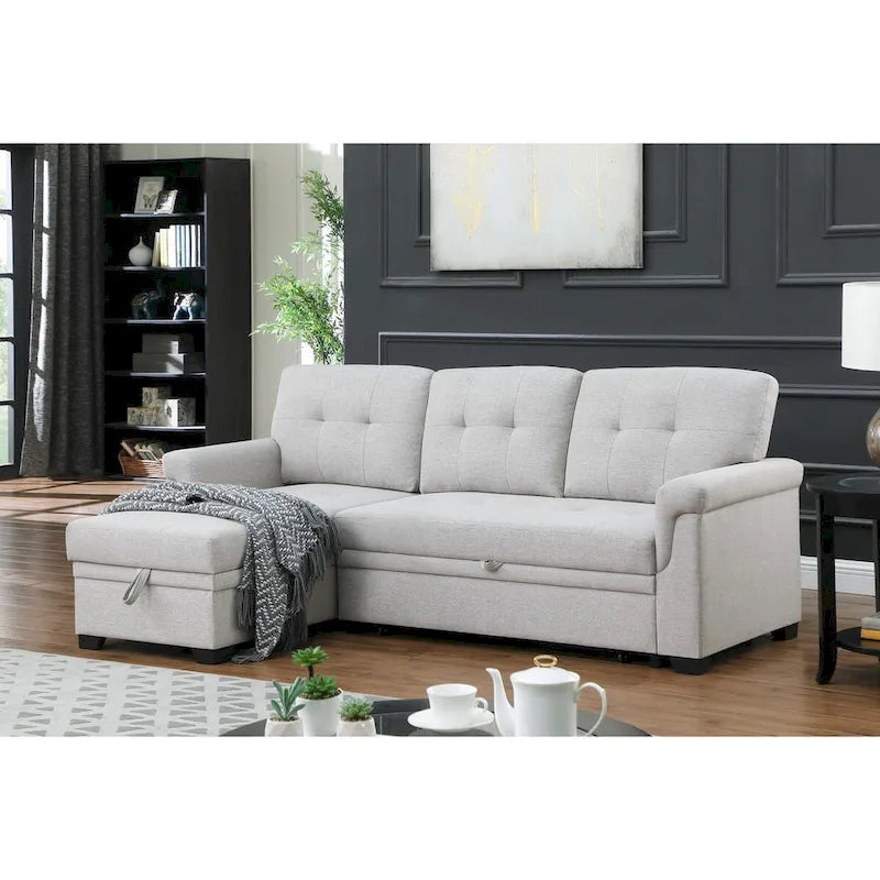 Lucca 84-inch Reversible Sleeper Sectional Sofa with Storage Chaise - 84 W x 54 D x 35 H