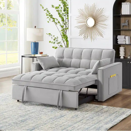 4 in1 Loveseat Sofa Bed with Armrests & Storage Pockets, Multi-Function Tufted Pull-out Sofa Bed with Adjustable Backrest