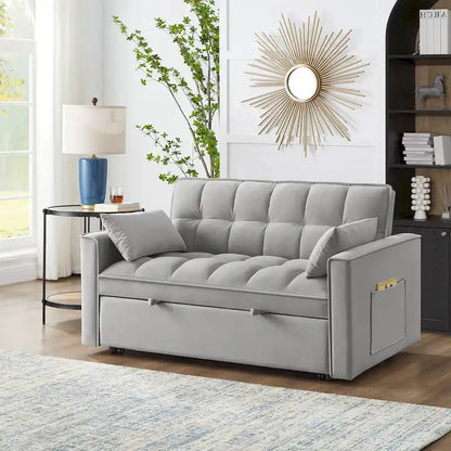 4 in1 Loveseat Sofa Bed with Armrests & Storage Pockets, Multi-Function Tufted Pull-out Sofa Bed with Adjustable Backrest
