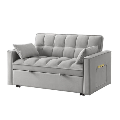 4 in1 Loveseat Sofa Bed with Armrests & Storage Pockets, Multi-Function Tufted Pull-out Sofa Bed with Adjustable Backrest