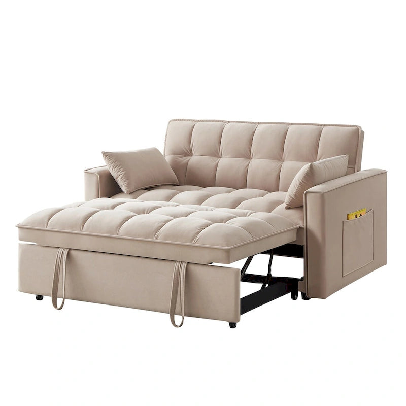 4 in1 Loveseat Sofa Bed with Armrests & Storage Pockets, Multi-Function Tufted Pull-out Sofa Bed with Adjustable Backrest