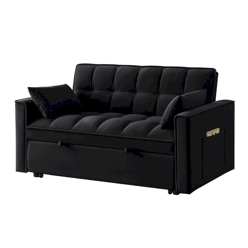 4 in1 Loveseat Sofa Bed with Armrests & Storage Pockets, Multi-Function Tufted Pull-out Sofa Bed with Adjustable Backrest