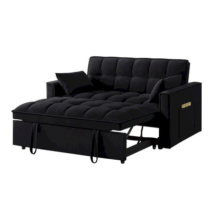 4 in1 Loveseat Sofa Bed with Armrests & Storage Pockets, Multi-Function Tufted Pull-out Sofa Bed with Adjustable Backrest