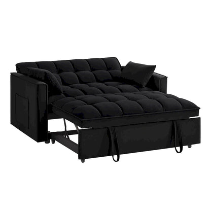 4 in1 Loveseat Sofa Bed with Armrests & Storage Pockets, Multi-Function Tufted Pull-out Sofa Bed with Adjustable Backrest