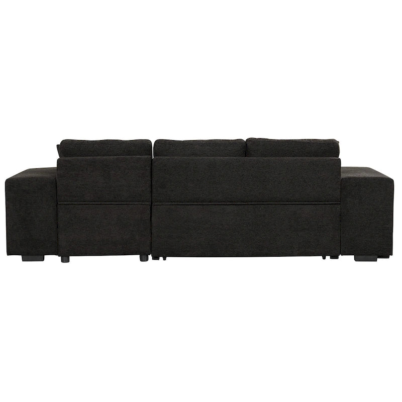 104  Modern L-Shape 3 Seat Reversible Sectional Couch, Pull Out Sleeper Sofa with Storage Chaise and 2 Stools
