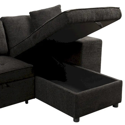 104  Modern L-Shape 3 Seat Reversible Sectional Couch, Pull Out Sleeper Sofa with Storage Chaise and 2 Stools