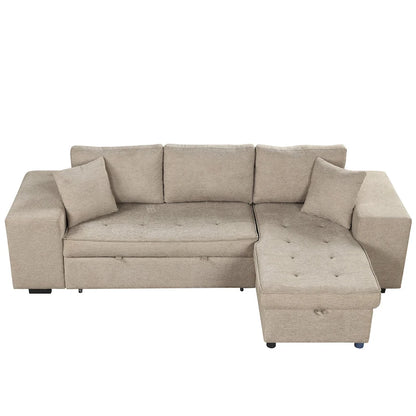 104  Modern L-Shape 3 Seat Reversible Sectional Couch, Pull Out Sleeper Sofa with Storage Chaise and 2 Stools