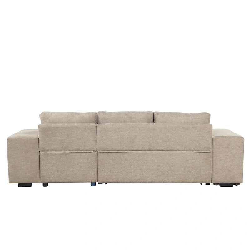 104  Modern L-Shape 3 Seat Reversible Sectional Couch, Pull Out Sleeper Sofa with Storage Chaise and 2 Stools