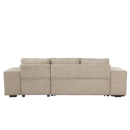 104  Modern L-Shape 3 Seat Reversible Sectional Couch, Pull Out Sleeper Sofa with Storage Chaise and 2 Stools