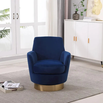 Velvet Swivel Barrel Chair, Swivel Accent Chairs Armchair, Reading Chairs, Round Barrel Chairs with Gold Stainless Steel Base