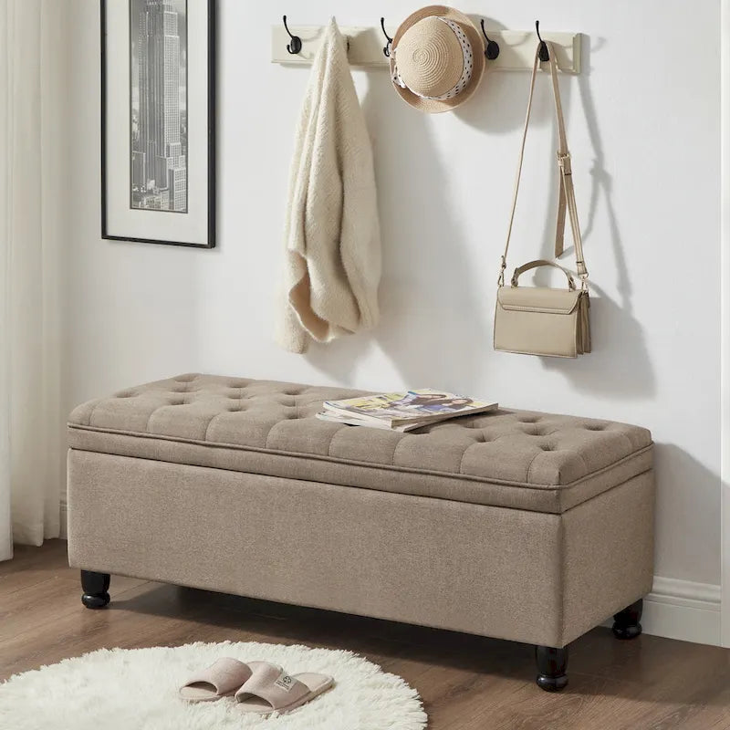 Upholstered Tufted Button Storage Bench