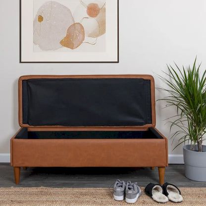 Atley Upholstered Bench with Storage and Solid Wood Legs