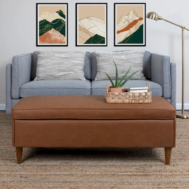 Atley Upholstered Bench with Storage and Solid Wood Legs