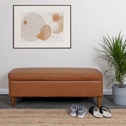 Atley Upholstered Bench with Storage and Solid Wood Legs