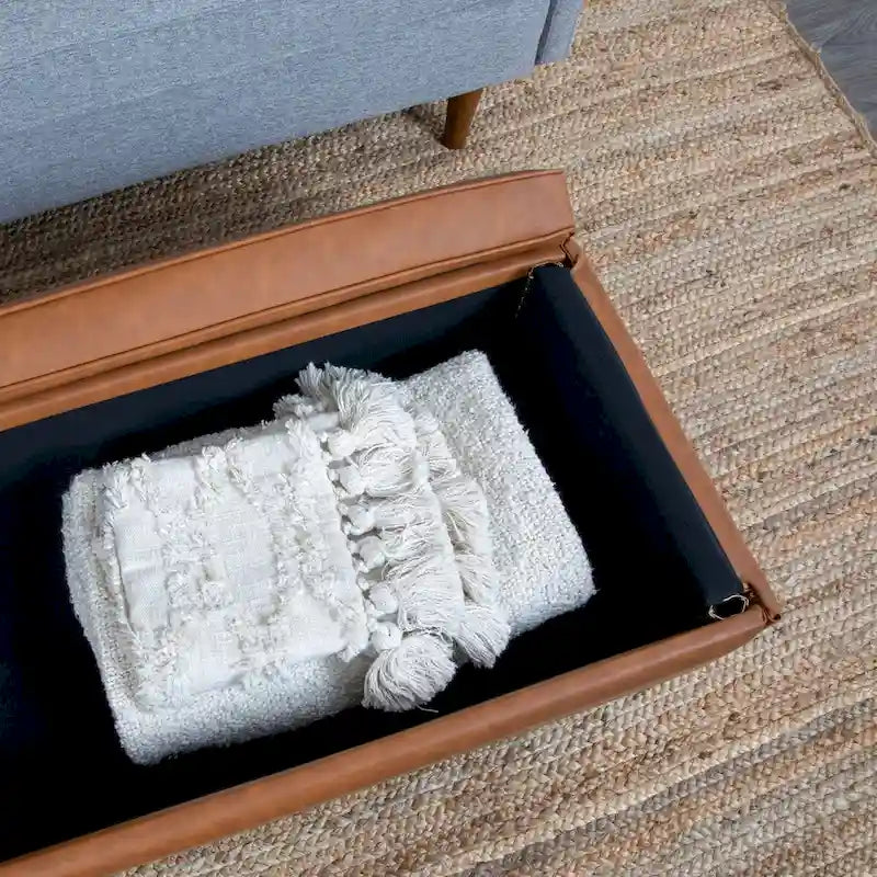 Atley Upholstered Bench with Storage and Solid Wood Legs