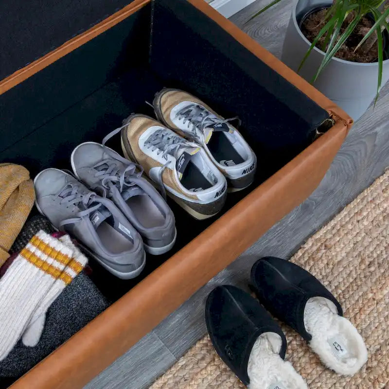 Atley Upholstered Bench with Storage and Solid Wood Legs