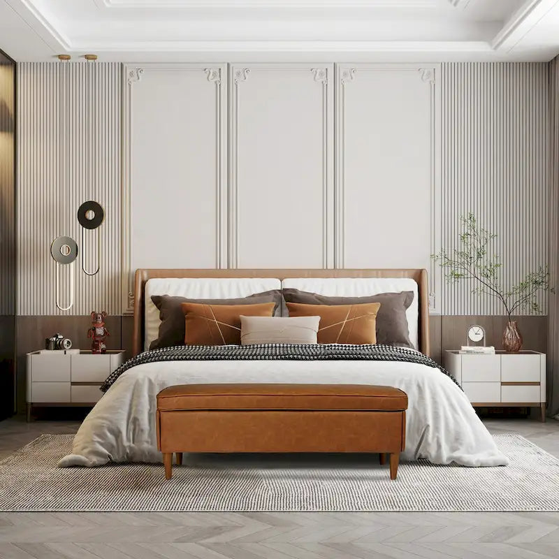 Atley Upholstered Bench with Storage and Solid Wood Legs