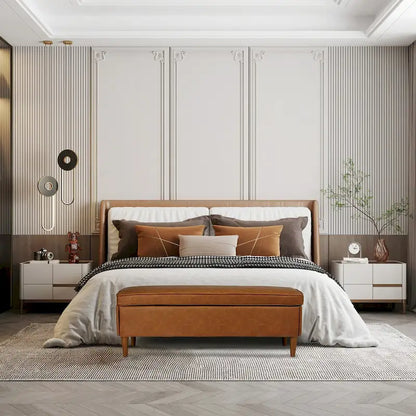 Atley Upholstered Bench with Storage and Solid Wood Legs