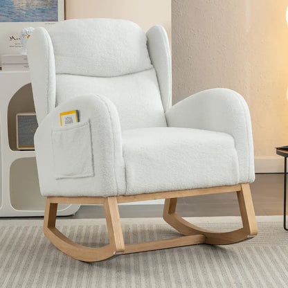 Teddy Fabric Rocking Chair With Packet Wood Legs For Living Room
