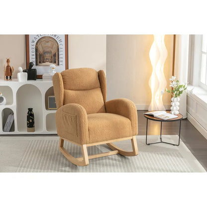 Teddy Fabric Rocking Chair With Packet Wood Legs For Living Room