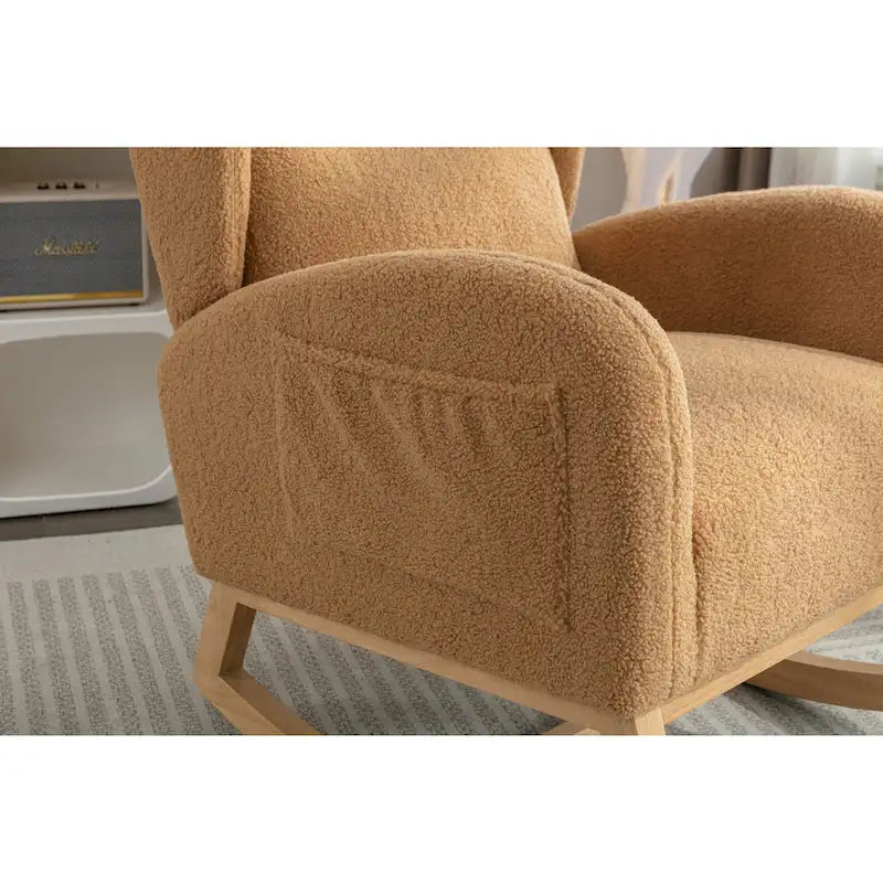 Teddy Fabric Rocking Chair With Packet Wood Legs For Living Room