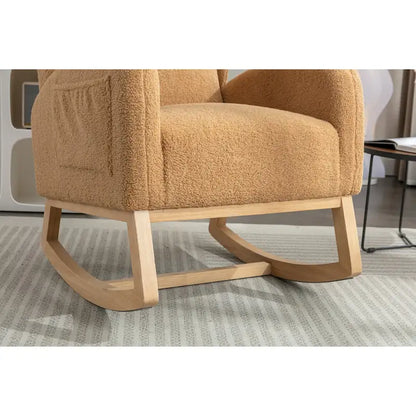 Teddy Fabric Rocking Chair With Packet Wood Legs For Living Room