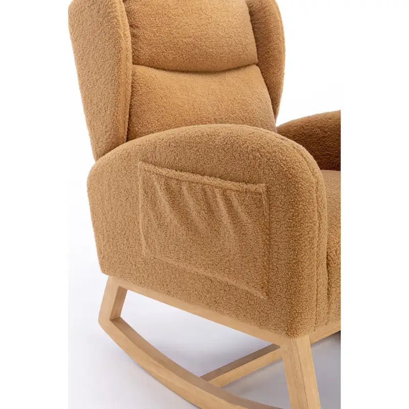 Teddy Fabric Rocking Chair With Packet Wood Legs For Living Room
